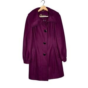 Guess Vintage Wool Blend Trench Coat/Jacket Dark Purple Women's Size Small